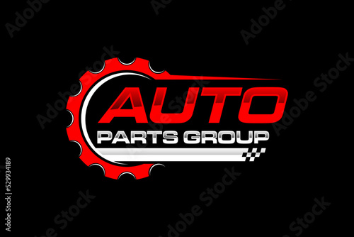 Automotive logo cog gear workshop design checkered flag racing speed shop repair custom garage
