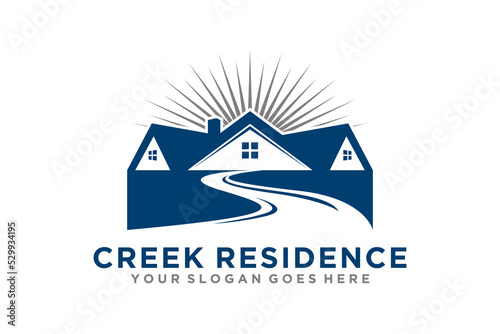 Property house logo real estate window roof family home river lake icon symbol