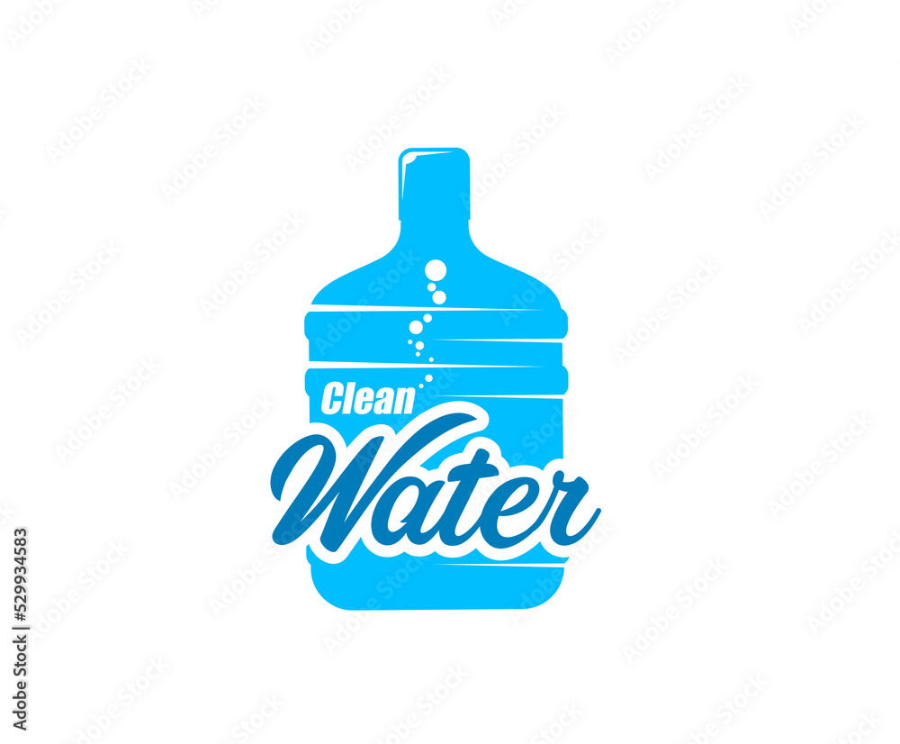 Clean water delivery icon. Drinking mineral water fast delivery company icon or emblem, bottled water for coolers distribution service vector symbol or sign with blue cooler plastic jar or bottle Clean water delivery icon. Drinking mineral water fast delivery company icon or emblem, bottled water for coolers distribution service vector symbol or sign with blue cooler plastic jar or bottle