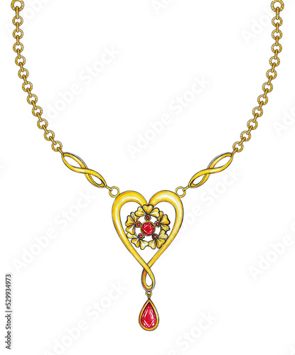 Wallpaper Mural Jewelry design modern art heart fancy gold necklace.Hand drawing and painting on paper. Torontodigital.ca