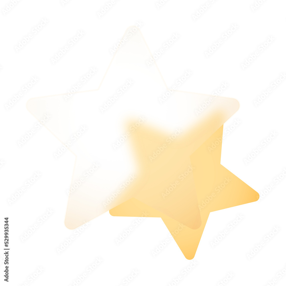Szklana duża gwiazda oraz mniejsza żółta gwiazdka. Efekt szkła - glassmorphism. - obrazy, fototapety, plakaty 