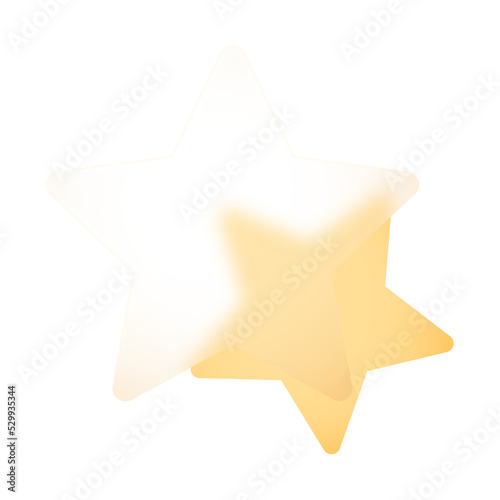 Szklana duża gwiazda oraz mniejsza żółta gwiazdka. Efekt szkła - glassmorphism.