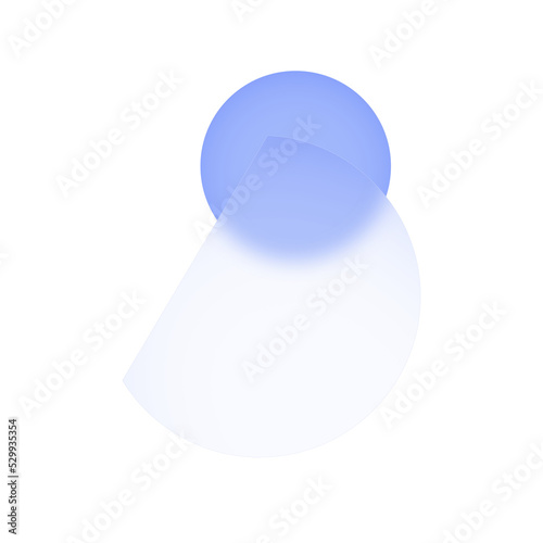 Szklany kształt oraz niebieska kulka. Efekt szkła - glassmorphism.