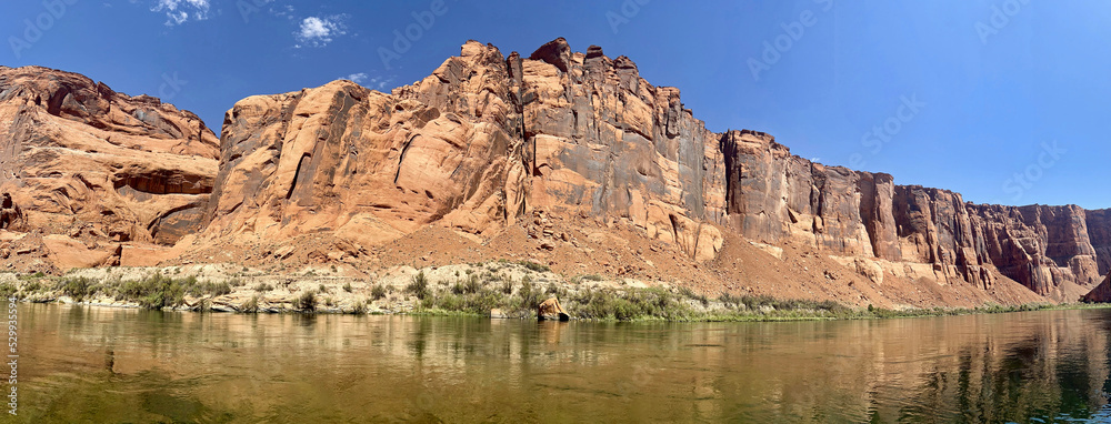 Panoramic landscape in the canyon - kayaking Horseshoe Bend on Colorado River, Page, Arizona