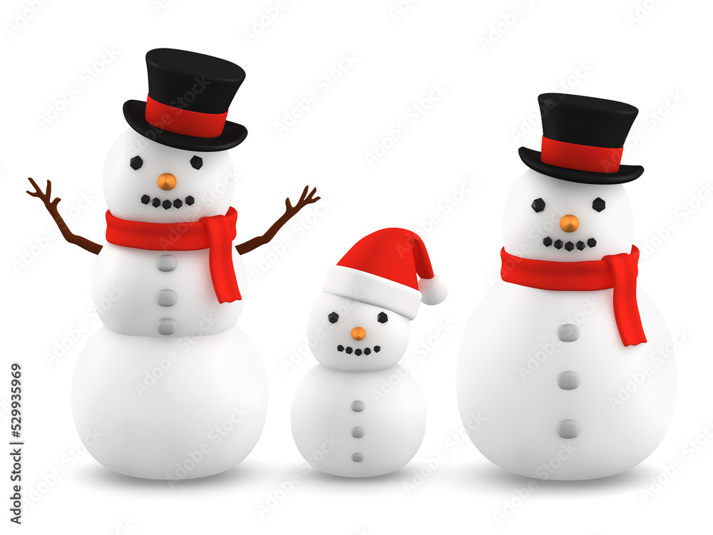 snowman wearing silk hat and santa hat on transparent background, 3D ...