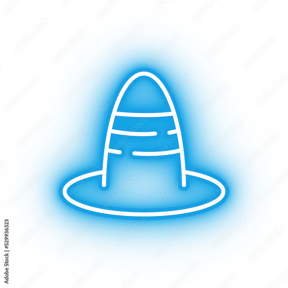 Neon blue witch hat icon, illustration of glowing witch hat Neon blue witch hat icon, illustration of glowing witch hat