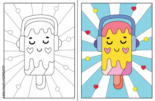 Kawaii ice-cream coloring page