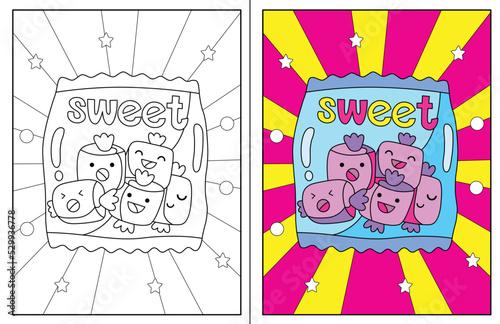 kawaii candy coloring page