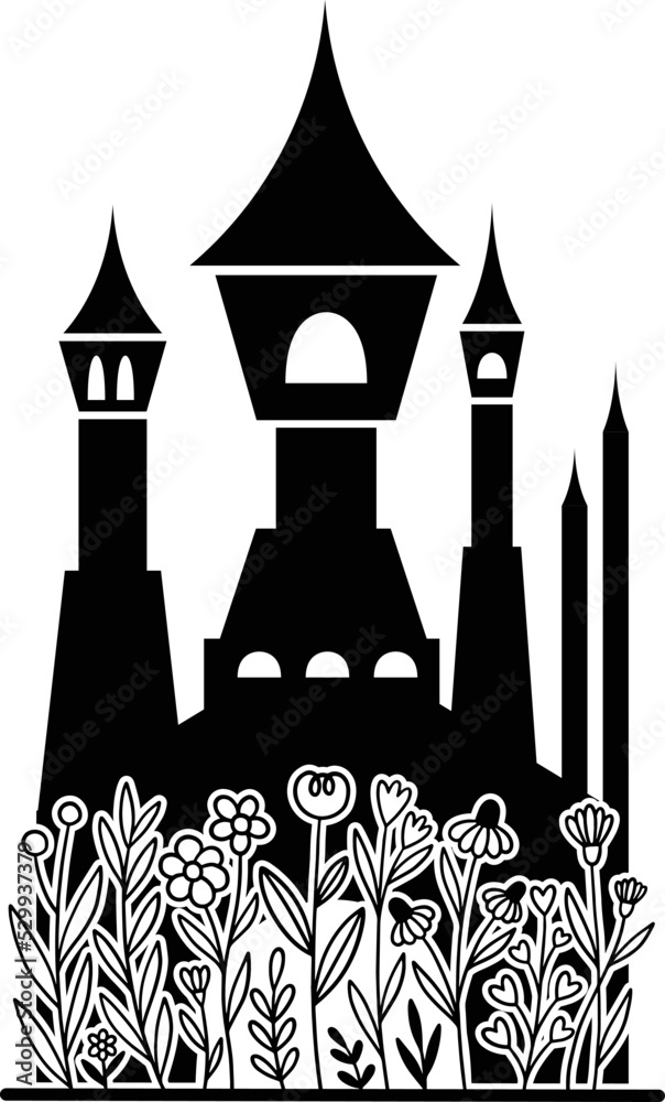 Castle and Flowers Silhouette Castle and Flowers Silhouette