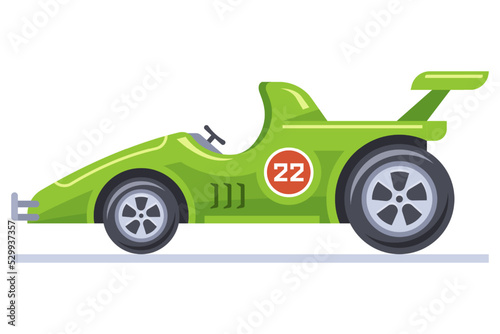 green racing car. sports car side view. flat vector illustration.