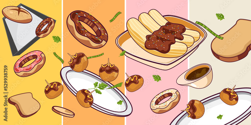 hand drwan illustration food Donuts and banana chocolate hand drwan illustration food Donuts and banana chocolate