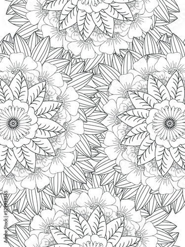 Doodle floral pattern in black and white. A page for coloring book  fascinating and relaxing job for children and adults. Zentangle drawing. Flower carpet in a magic garden