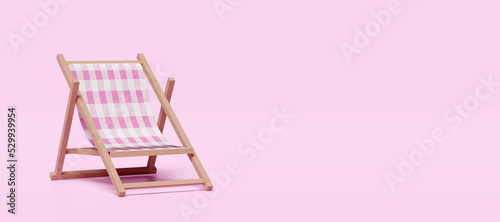 3d beach chair with copy space isolated on pink background. 3d render illustration  include clipping path