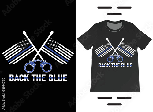 Back the Blue Thin Blue Line Police Officer American Flag T-Shirt Design. Thin Blue Line Shirt, Premium Best Selling T-Shirt. photo