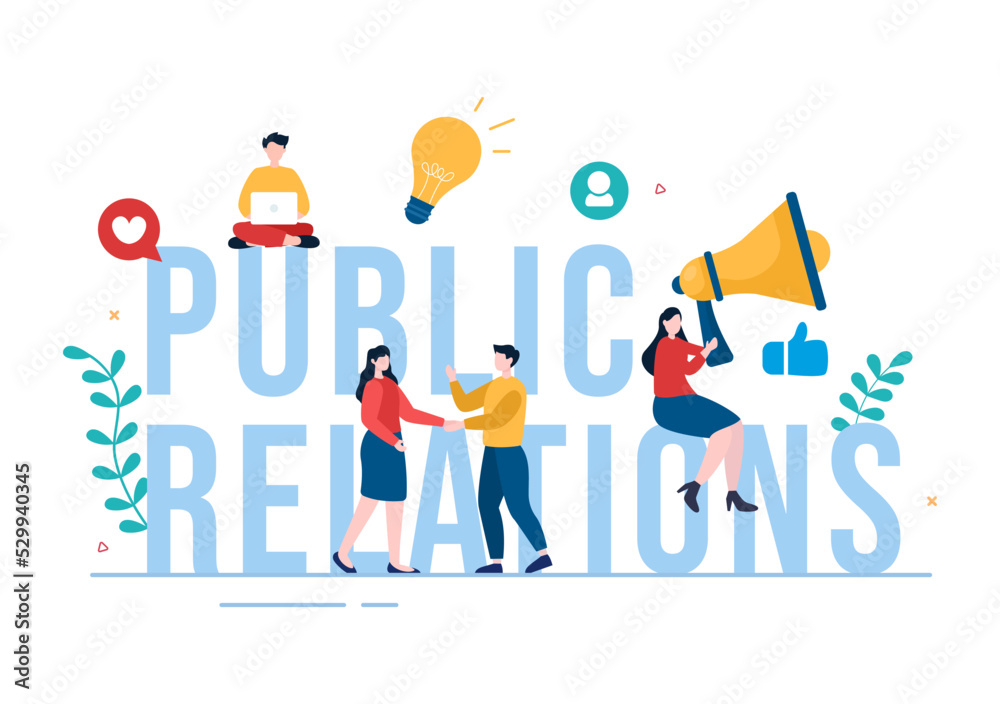 Public Relations Template Hand Drawn Cartoon Flat Illustration with Team for Idea of Marketing Campaign Through Mass Media to Advertise your Business