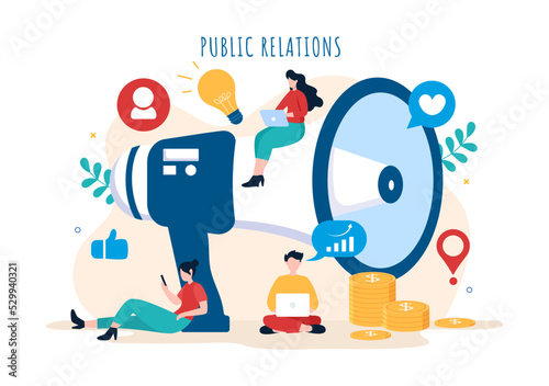 Public Relations Template Hand Drawn Cartoon Flat Illustration with Team for Idea of Marketing Campaign Through Mass Media to Advertise your Business © denayune