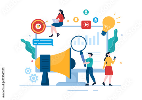 Public Relations Template Hand Drawn Cartoon Flat Illustration with Team for Idea of Marketing Campaign Through Mass Media to Advertise your Business