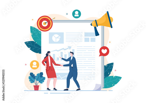 Public Relations Template Hand Drawn Cartoon Flat Illustration with Team for Idea of Marketing Campaign Through Mass Media to Advertise your Business