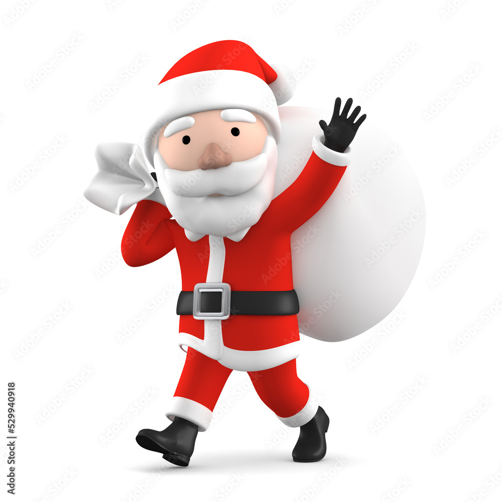 Santa Claus with big bag isolated on transparent background, 3D illustration Santa Claus with big bag isolated on transparent background, 3D illustration