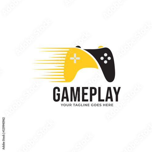 Game console and video games stick logo design template.