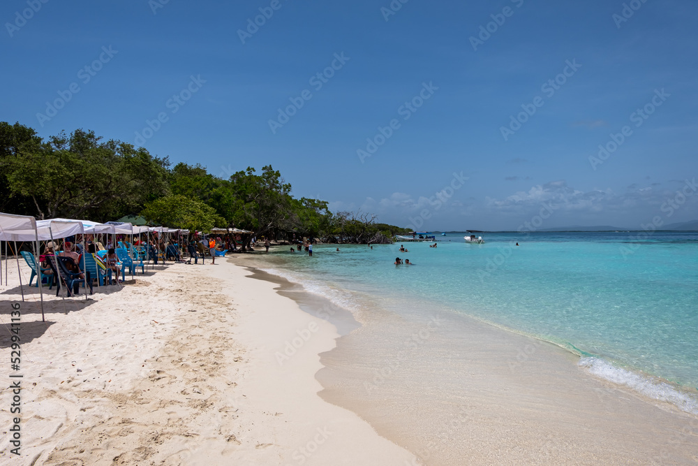 Cayo Azul (Morrocoy Archipelago), Falcon, Venezuela, 08.31.2022: tropical beach in the caribbean sea.