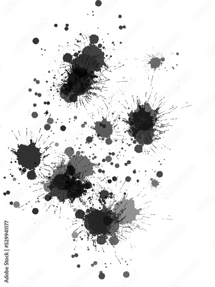 Black ink blots on a transparency background