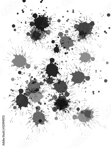 Black ink blots on a transparency background