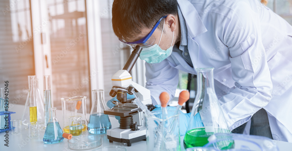 Scientist or researchers working in science laboratory, medical technology research work, science laboratory research and development concept.