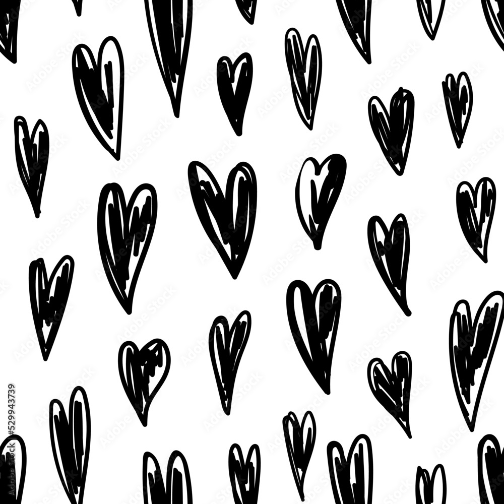 Abstract hearts seamless pattern. Hand drawn vector illustration. Pen or marker doodle sketch. Black and white scribble Abstract hearts seamless pattern. Hand drawn vector illustration. Pen or marker doodle sketch. Black and white scribble