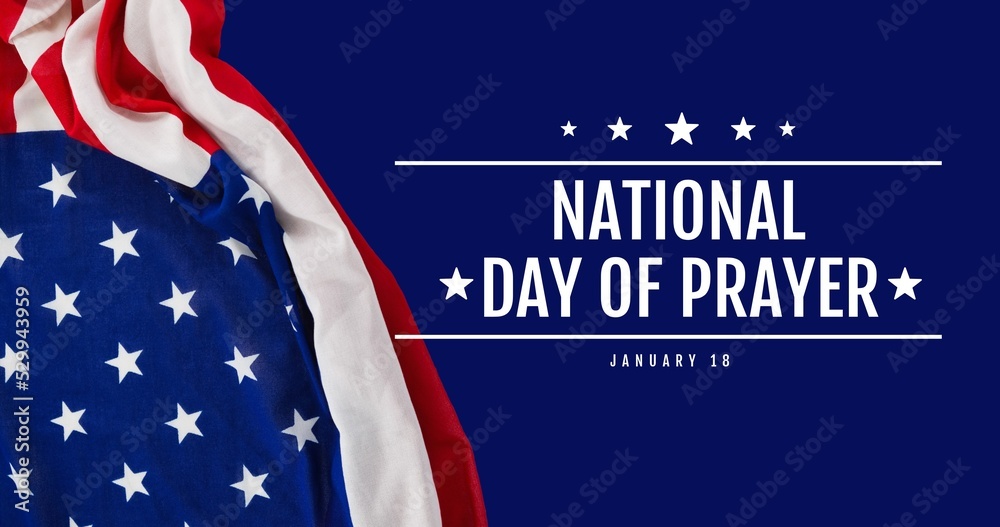 Fototapeta premium Vector image of national day of prayer text and american flag on blue background