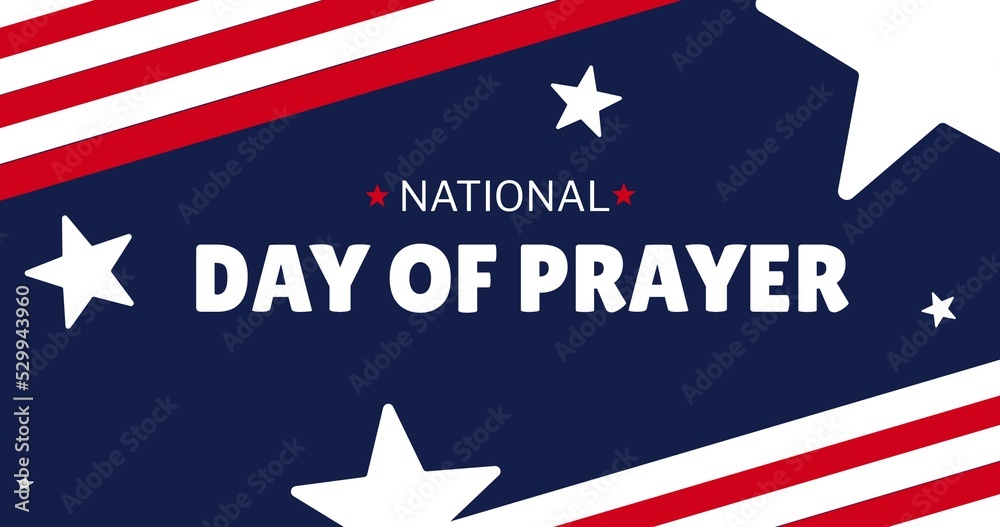 Fototapeta premium Vector image of national day of prayer text with star shapes on american flag pattern flyer