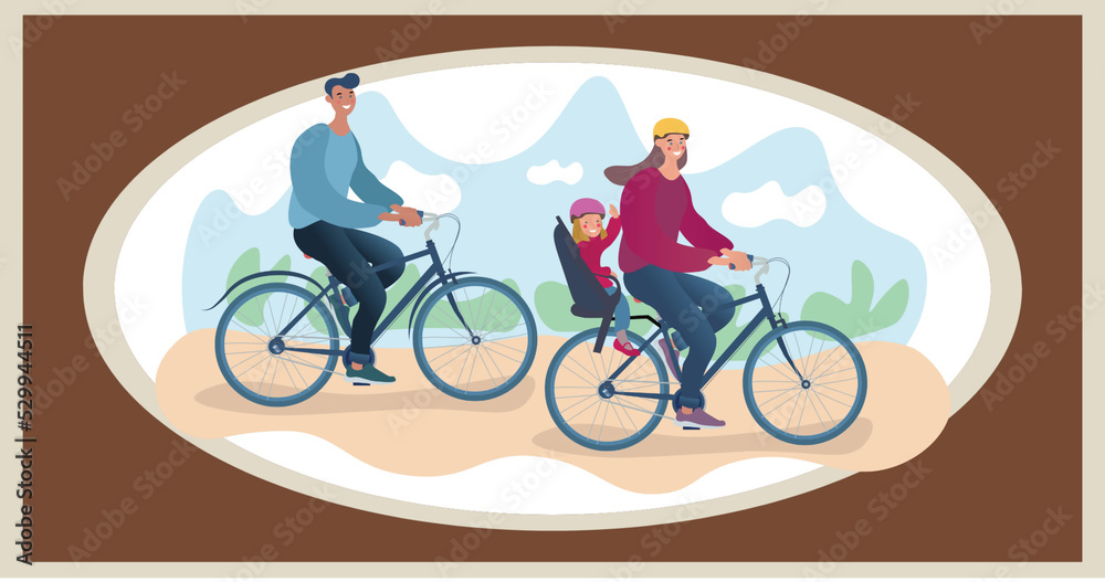 Fototapeta premium Composition of family cycling on brown background