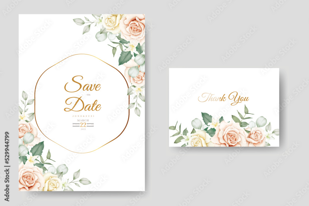 Wedding Invitation Card with Floral Watercolor  