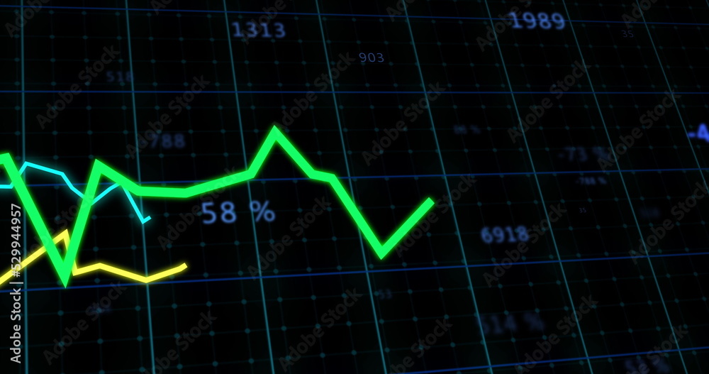 Naklejka premium Image of financial data processing on black background