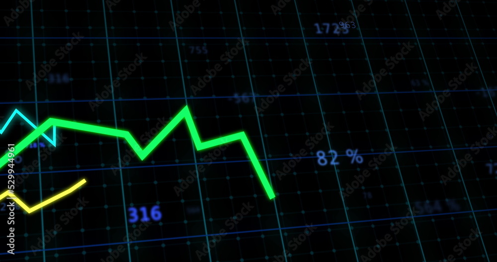 Naklejka premium Image of financial data processing on black background