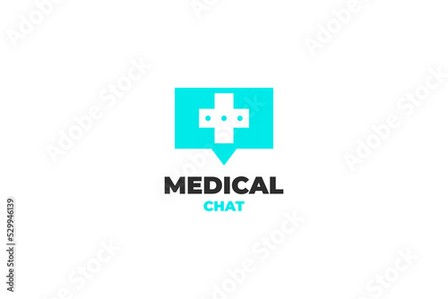 Flat health consult logo design or Medical cross isolated on bubble chat vector illustration idea