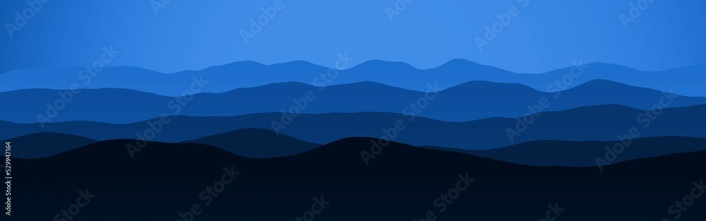 design blue mountains in time of sun to set digital drawn background or texture illustration