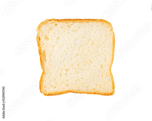 Square piece of bread isolated on white background. Bread for toast, top view.