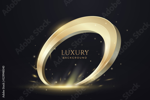 Abstract Golden ring with light effect on blue background