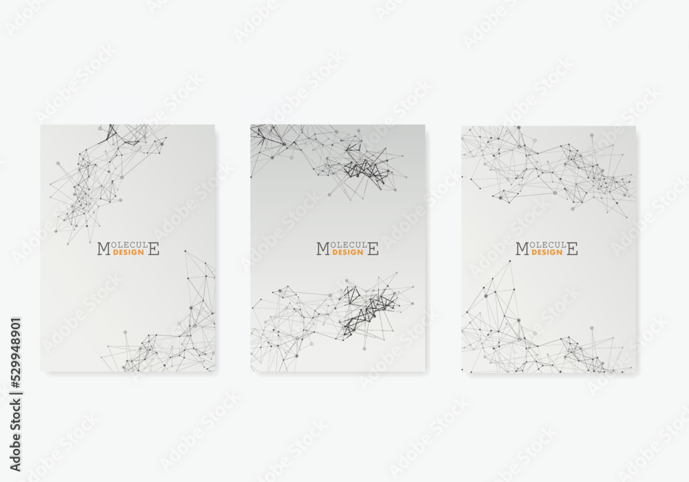 Modern vector templates for brochure, flyer, cover magazine. Molecule structure with connected dots and lines. Abstract communication background