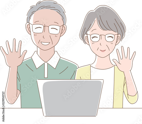 オンラインで会話を楽しむ老夫婦