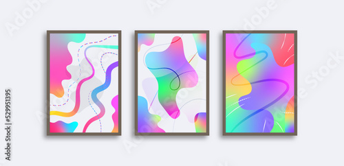 A4 size modern aesthetic illustrations. Set of abstract mesh gradients. Colorful wall decoration, postcard, poster.