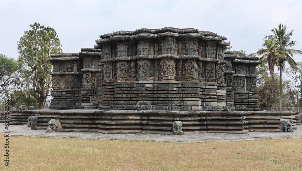 The View of Hoysaleshwara Temple, Archeological Site, Halebeedu, Hassan, Karnataka, India.