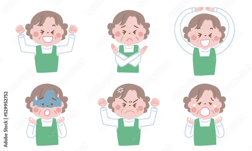いろいろな表情のシニア女性