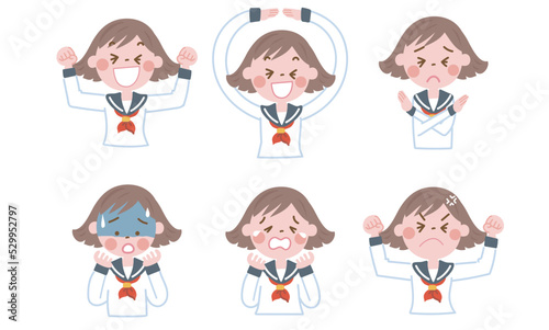 いろいろな表情の女子高校生　セーター服