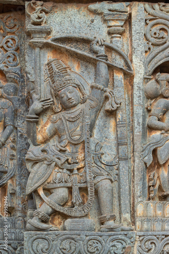 The Sculpture of Lord Rama on the Hoysaleshwara Temple, Halebeedu, Karnataka, India.
