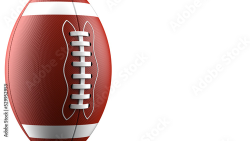 Blown-white American football standard ball under white background. 3D CG.Portable Network Graphics. PNG file format.