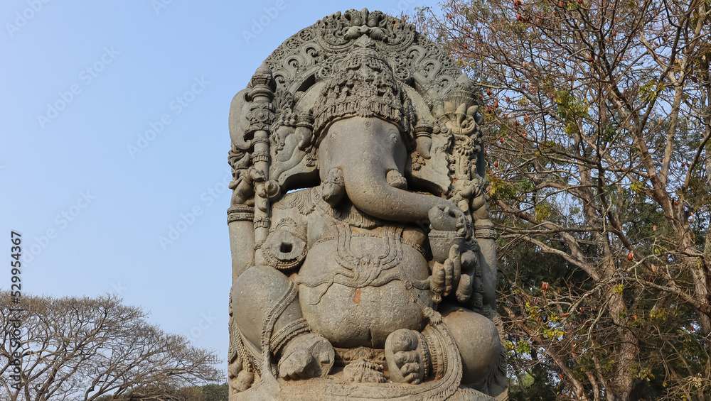 The Big Sculpture of Lord Ganesha In the Backyard of Hoysaleshwara Temple Complex, Halebeedu, Karnataka, India.