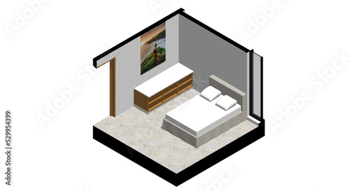 Isometric Architectural Projection - AI Interior Isometric Bedroom 1