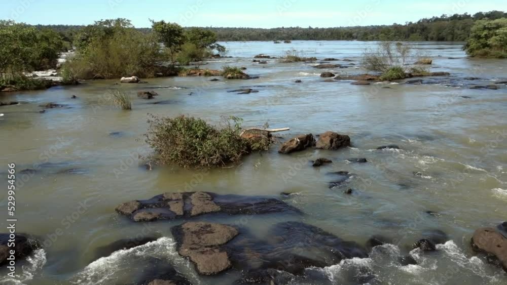 platform for tourists over Iguazu river in Iguazu national park, Brazil Argentina border